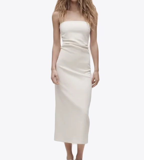Amara Pleated Strapless Long Dress – OverStacked - Main Image
