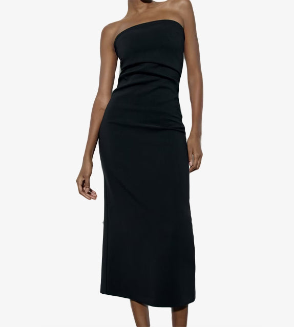 Amara Pleated Strapless Long Dress OverStacked Amara Pleated Strapless Long Dress OverStacked