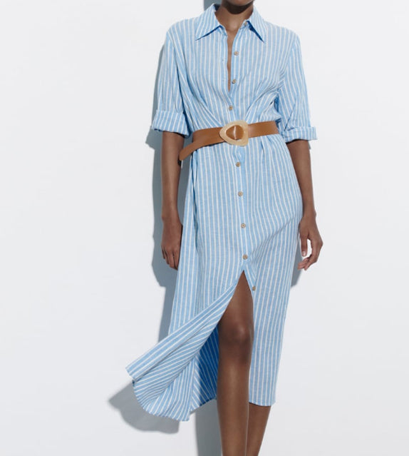 Rebecca Striped Button Down Sleeve Dress – OverStacked