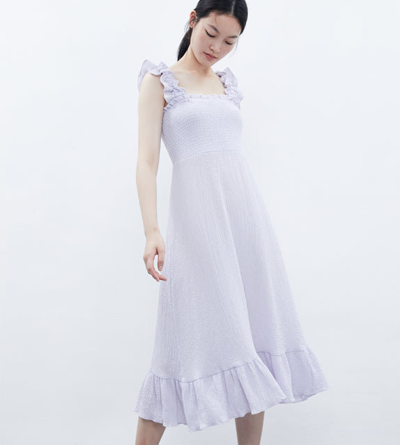 Alaya Lavender Smocked Tiered Hem Dress OverStacked Alaya Lavender Smocked Tiered Hem Dress OverStacked