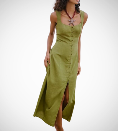 apple green black zara long maxi dress button down square neckline sexy summer style fashion women's clothing outfit ootd trending love bonito h&m uniqlo shein zara linen 