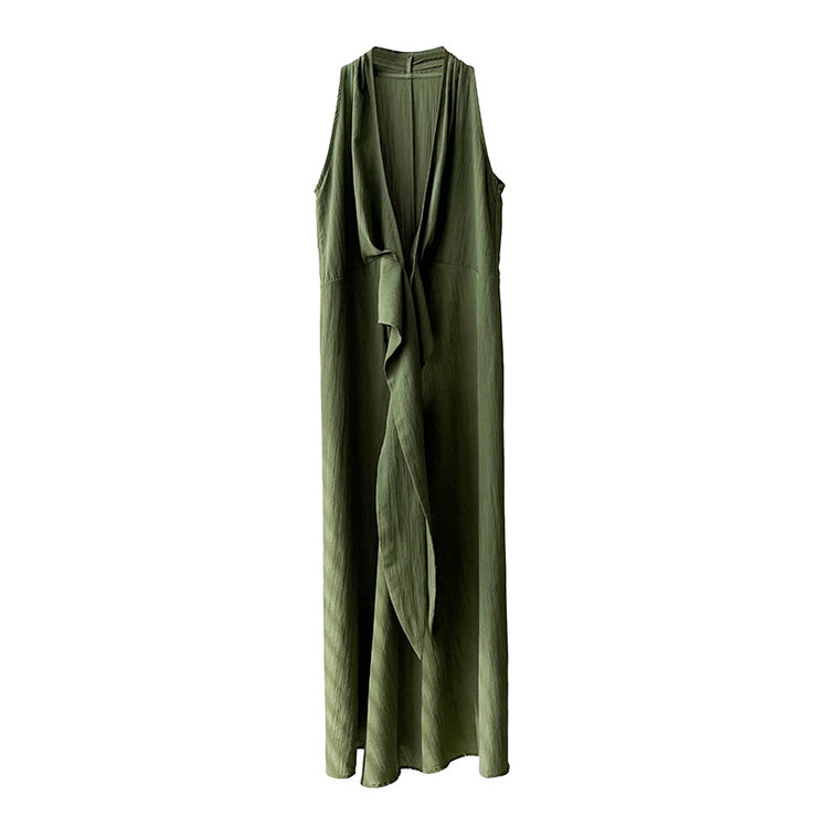 wrap around halter green purple violet korean style clothing long maxi dress sleeveless linen classic sophisticated zara uniqlo mango fashion streetwear 