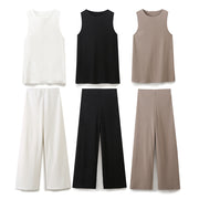 zara sleeveless long top side slit wide leg pants loungwear comfortable airport outfit love bonito shein cute everyday knit top sophisticated classy style khaki black white women's clothing online shopping