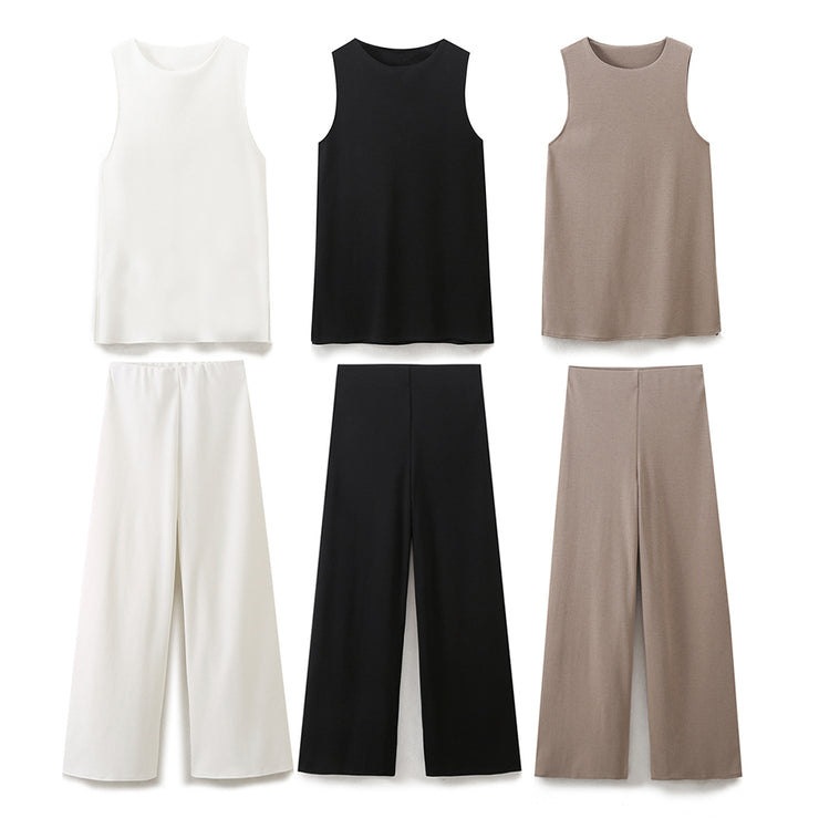 zara sleeveless long top side slit wide leg pants loungwear comfortable airport outfit love bonito shein cute everyday knit top sophisticated classy style khaki black white women's clothing online shopping
