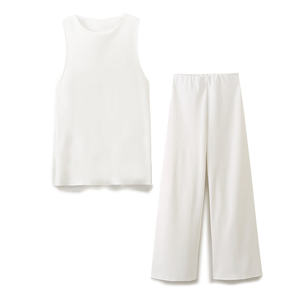 zara sleeveless long top side slit wide leg pants loungwear comfortable airport outfit love bonito shein cute everyday knit top sophisticated classy style khaki black white women's clothing online shopping