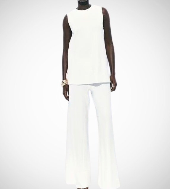 zara sleeveless long top side slit wide leg pants loungwear comfortable airport outfit love bonito shein cute everyday knit top sophisticated classy style khaki black white women's clothing online shopping