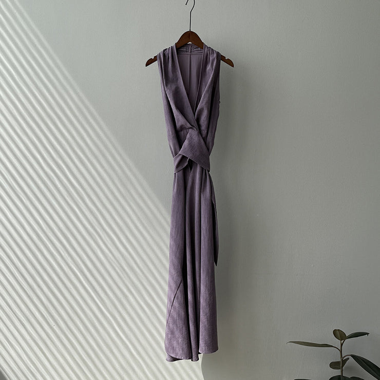 wrap around halter green purple violet korean style clothing long maxi dress sleeveless linen classic sophisticated zara uniqlo mango fashion streetwear 