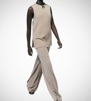 zara sleeveless long top side slit wide leg pants loungwear comfortable airport outfit love bonito shein cute everyday knit top sophisticated classy style khaki black white women's clothing online shopping