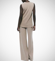 zara sleeveless long top side slit wide leg pants loungwear comfortable airport outfit love bonito shein cute everyday knit top sophisticated classy style khaki black white women's clothing online shopping