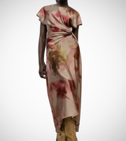 Floral dress with a knot detail on a white background zara tie die style short sleeves mutli-color wedding holidays special occassion dresses women's clothing love bonito uniqlo h&m shein what to wear outifit ootd fashion 