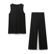 zara sleeveless long top side slit wide leg pants loungwear comfortable airport outfit love bonito shein cute everyday knit top sophisticated classy style khaki black white women's clothing online shopping