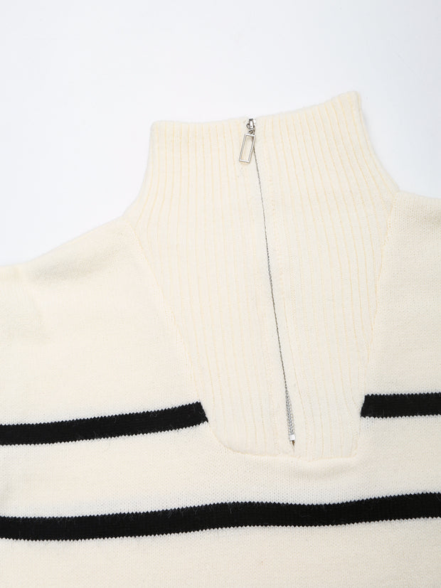 long sleeves stripe knitted sweater white black zipped zara mango knits uniqlo winter wear cold weather must have trending classic women's clothing online shopping pullover