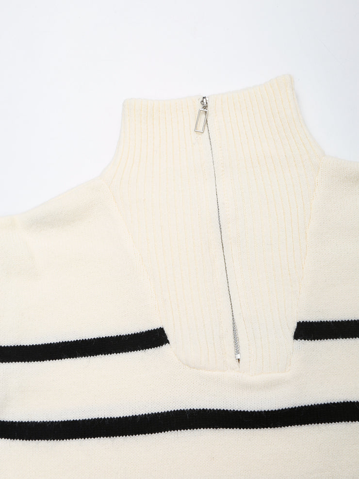long sleeves stripe knitted sweater white black zipped zara mango knits uniqlo winter wear cold weather must have trending classic women's clothing online shopping pullover