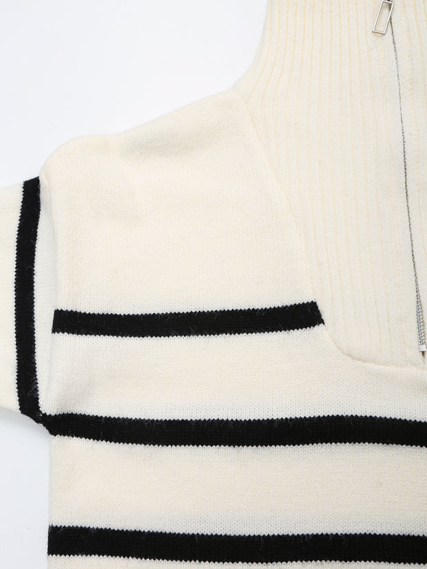 long sleeves stripe knitted sweater white black zipped zara mango knits uniqlo winter wear cold weather must have trending classic women's clothing online shopping pullover