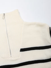 long sleeves stripe knitted sweater white black zipped zara mango knits uniqlo winter wear cold weather must have trending classic women's clothing online shopping pullover