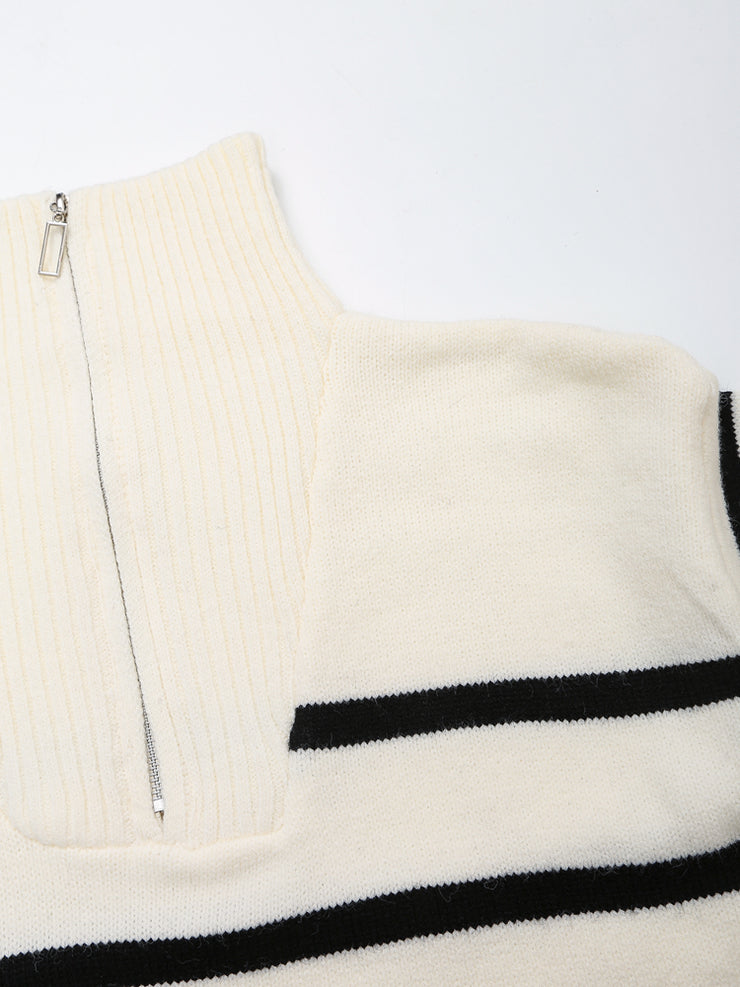 long sleeves stripe knitted sweater white black zipped zara mango knits uniqlo winter wear cold weather must have trending classic women's clothing online shopping pullover