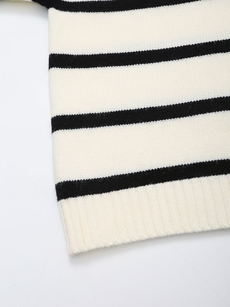 long sleeves stripe knitted sweater white black zipped zara mango knits uniqlo winter wear cold weather must have trending classic women's clothing online shopping pullover