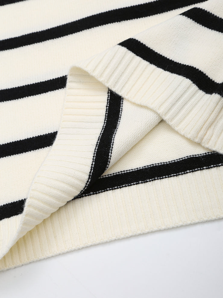 long sleeves stripe knitted sweater white black zipped zara mango knits uniqlo winter wear cold weather must have trending classic women's clothing online shopping pullover