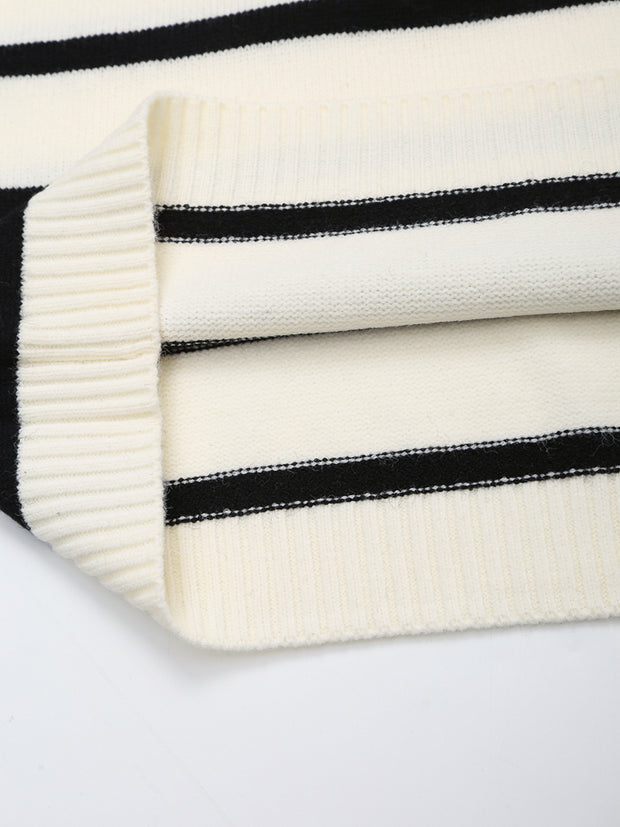 long sleeves stripe knitted sweater white black zipped zara mango knits uniqlo winter wear cold weather must have trending classic women's clothing online shopping pullover