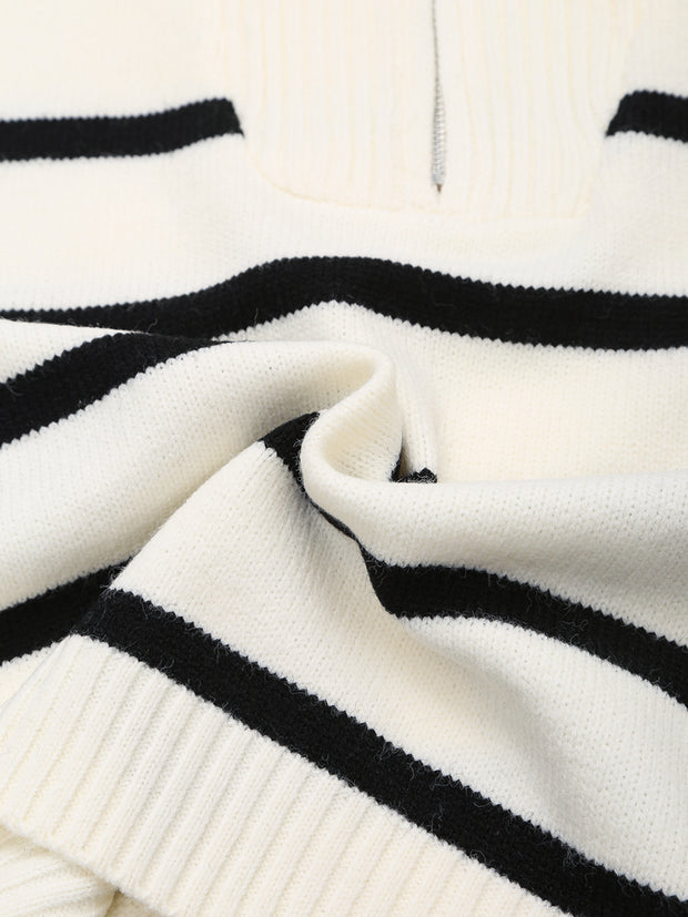 long sleeves stripe knitted sweater white black zipped zara mango knits uniqlo winter wear cold weather must have trending classic women's clothing online shopping pullover