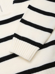 long sleeves stripe knitted sweater white black zipped zara mango knits uniqlo winter wear cold weather must have trending classic women's clothing online shopping pullover