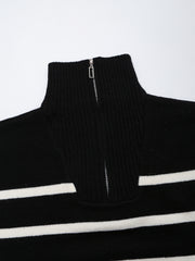 long sleeves stripe knitted sweater white black zipped zara mango knits uniqlo winter wear cold weather must have trening classic women's clothing online shopping pullover