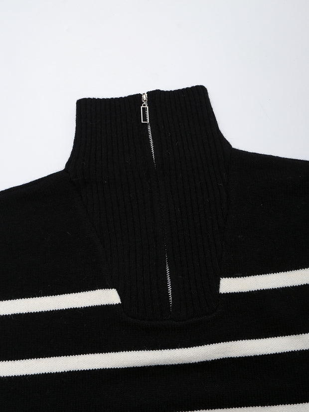 long sleeves stripe knitted sweater white black zipped zara mango knits uniqlo winter wear cold weather must have trening classic women's clothing online shopping pullover