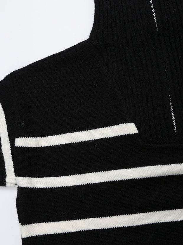 long sleeves stripe knitted sweater white black zipped zara mango knits uniqlo winter wear cold weather must have trening classic women's clothing online shopping pullover