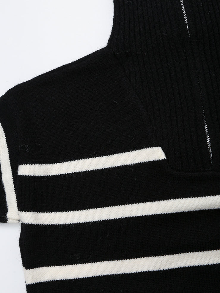 long sleeves stripe knitted sweater white black zipped zara mango knits uniqlo winter wear cold weather must have trening classic women's clothing online shopping pullover