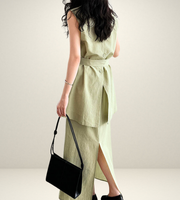 korean style clothing for woman shein uniqlo h&m zara fashion style streetsstyle outift ootd green pink coordinate set matching outfit sleeveless long top and skirt maxi side pockets gartered waist elastic  slit summer linen wear 