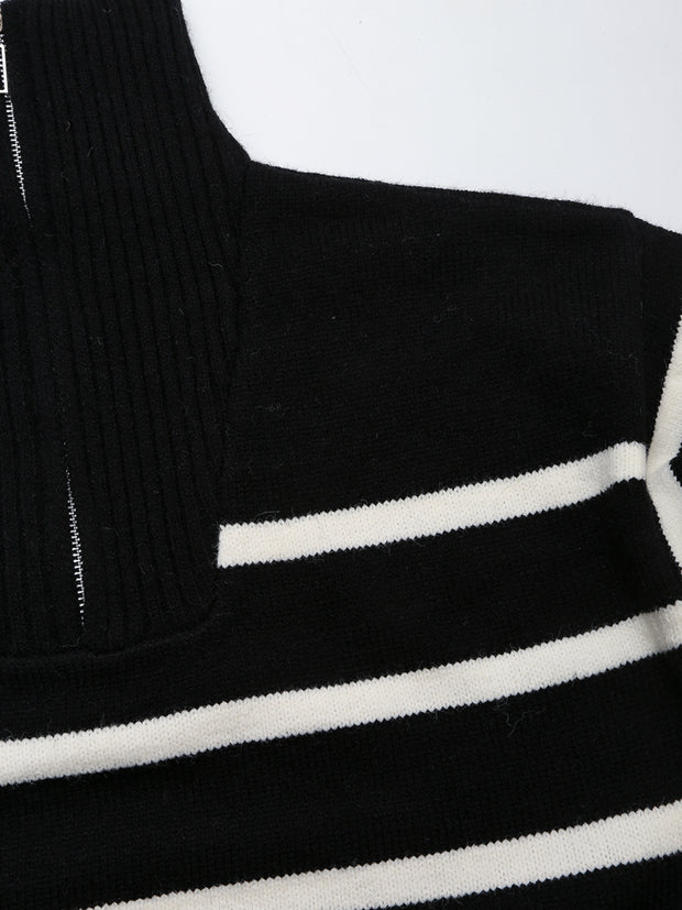long sleeves stripe knitted sweater white black zipped zara mango knits uniqlo winter wear cold weather must have trening classic women's clothing online shopping pullover