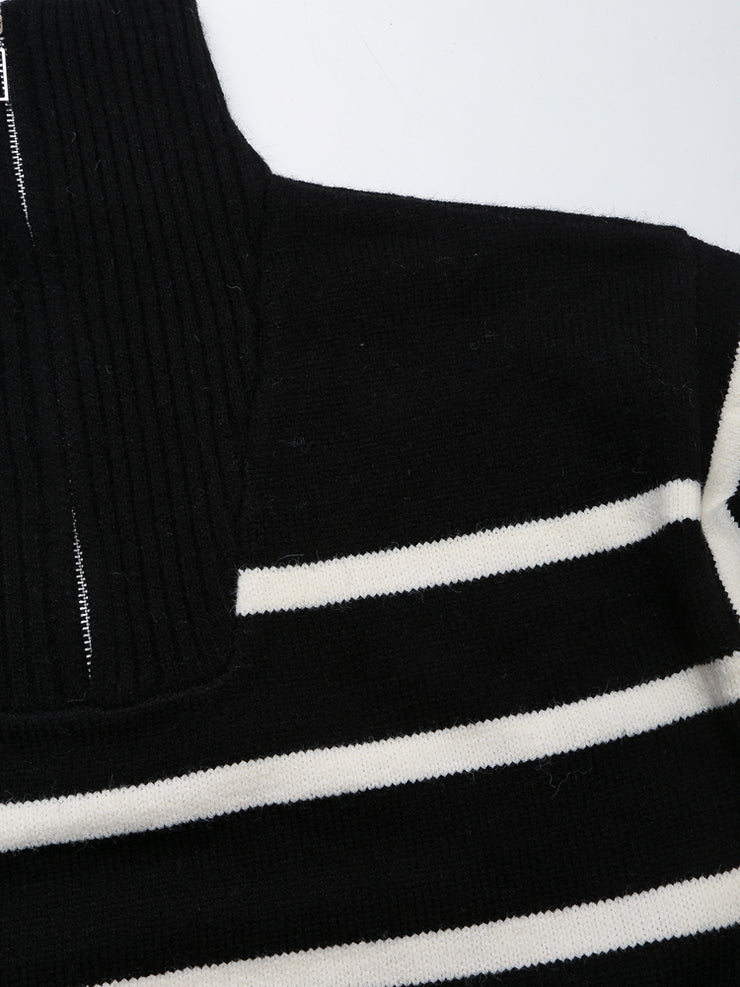 long sleeves stripe knitted sweater white black zipped zara mango knits uniqlo winter wear cold weather must have trening classic women's clothing online shopping pullover