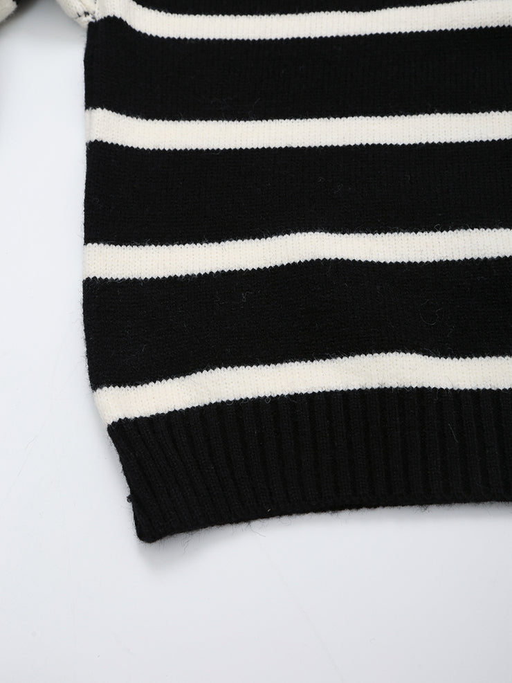 long sleeves stripe knitted sweater white black zipped zara mango knits uniqlo winter wear cold weather must have trending classic women's clothing online shopping pullover