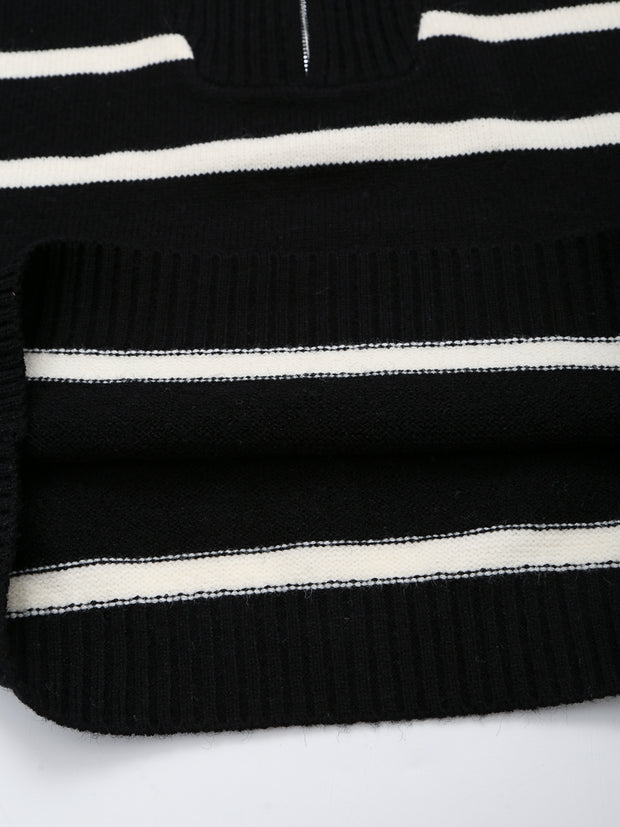 long sleeves stripe knitted sweater white black zipped zara mango knits uniqlo winter wear cold weather must have trending classic women's clothing online shopping pullover