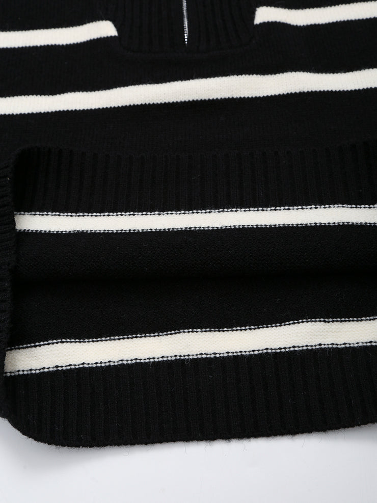 long sleeves stripe knitted sweater white black zipped zara mango knits uniqlo winter wear cold weather must have trending classic women's clothing online shopping pullover