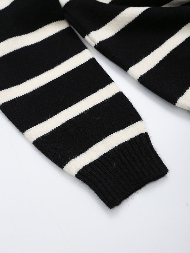 long sleeves stripe knitted sweater white black zipped zara mango knits uniqlo winter wear cold weather must have trending classic women's clothing online shopping pullover