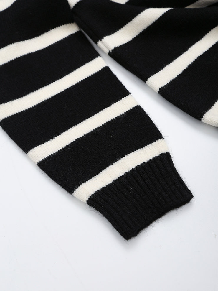 long sleeves stripe knitted sweater white black zipped zara mango knits uniqlo winter wear cold weather must have trending classic women's clothing online shopping pullover