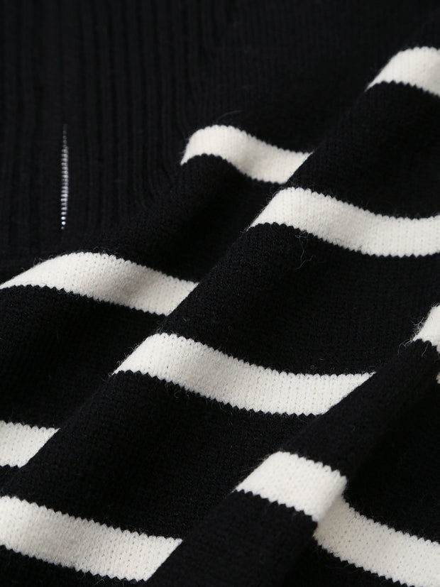 long sleeves stripe knitted sweater white black zipped zara mango knits uniqlo winter wear cold weather must have trending classic women's clothing online shopping pullover