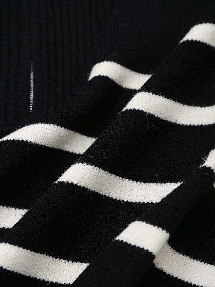 long sleeves stripe knitted sweater white black zipped zara mango knits uniqlo winter wear cold weather must have trending classic women's clothing online shopping pullover