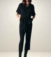 black jumpsuit short sleeves zipped cargo side pockets zara style fashion outfit ootd long cute 