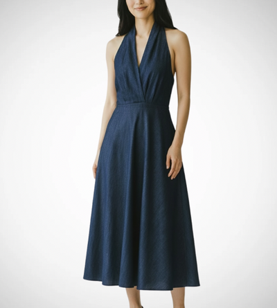 Savanna Sleeveless Halter Jeans Dress OverStacked Savanna Sleeveless Halter Jeans Dress OverStacked