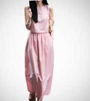light pink sleevless top gartered skirt waist fashion style streetstyle summer wear cute matching coordinates set outfits water proof fabric everyday casual weekend wear styles long maxi skirt forever21 h&m uniqlo zara koran style clothing for women