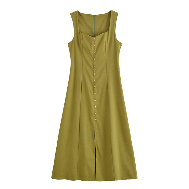 apple green black zara long maxi dress button down square neckline sexy summer style fashion women's clothing outfit ootd trending love bonito h&m uniqlo shein zara linen 