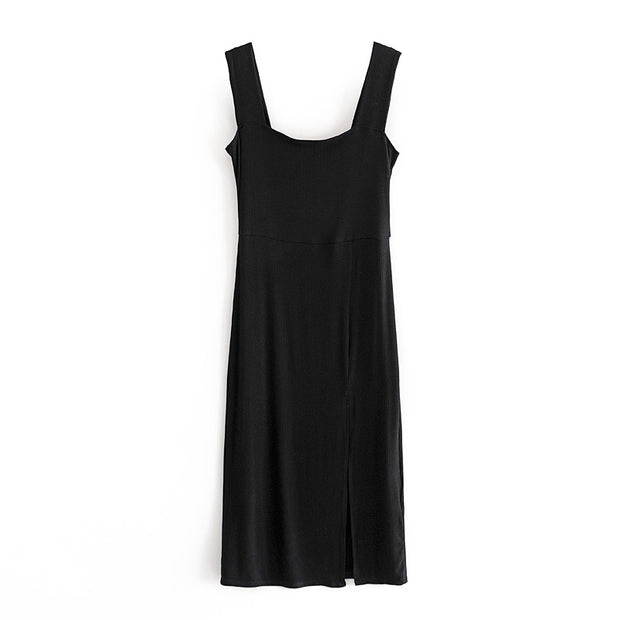 black red knitted bodycon dress knit front side slit sexy cute cocktail night out dress stretch sleeveless lbd little black dress fashion style clothing for women
