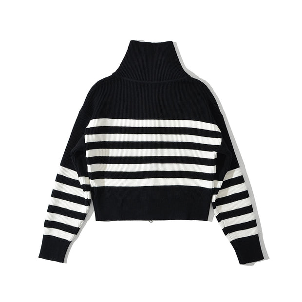 red black stripe sweater turtle neck pullover cardigan long sleeves winter wear cold weather zipped free size knitted pullover cardigan winter black red stripes