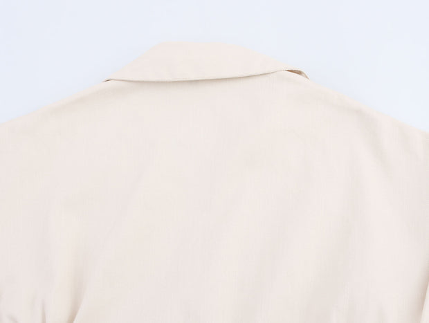 button down shirt polo dress denim beige short sleeves fashion style streetstyle everyday casual outfit women's clothing long maxi zara mango uniqlo classic wear utility pockets 