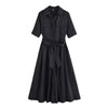zara h&m love bonito mango uniqlo shein women's clothing red short sleeves brown black button down dress belt waist strap pockets pleats everyday casual wear style outfit trending pockerts 