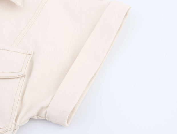 button down shirt polo dress denim beige short sleeves fashion style streetstyle everyday casual outfit women's clothing long maxi zara mango uniqlo classic wear utility pockets 