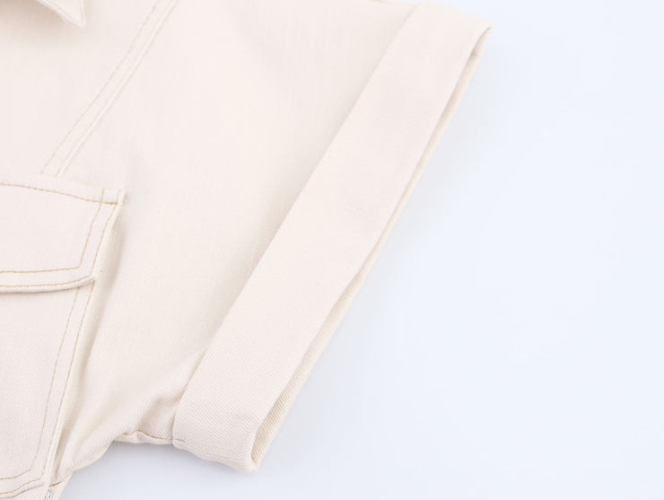 button down shirt polo dress denim beige short sleeves fashion style streetstyle everyday casual outfit women's clothing long maxi zara mango uniqlo classic wear utility pockets 