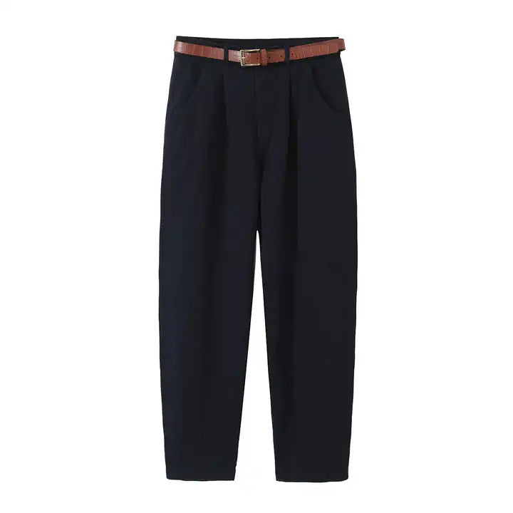 trousers khaki black zara straight cut ankle length comes with pockets belt woven fabric cute everyday wear casual elevated outfits looks to love side and back pockets basic trending pieces must have 
